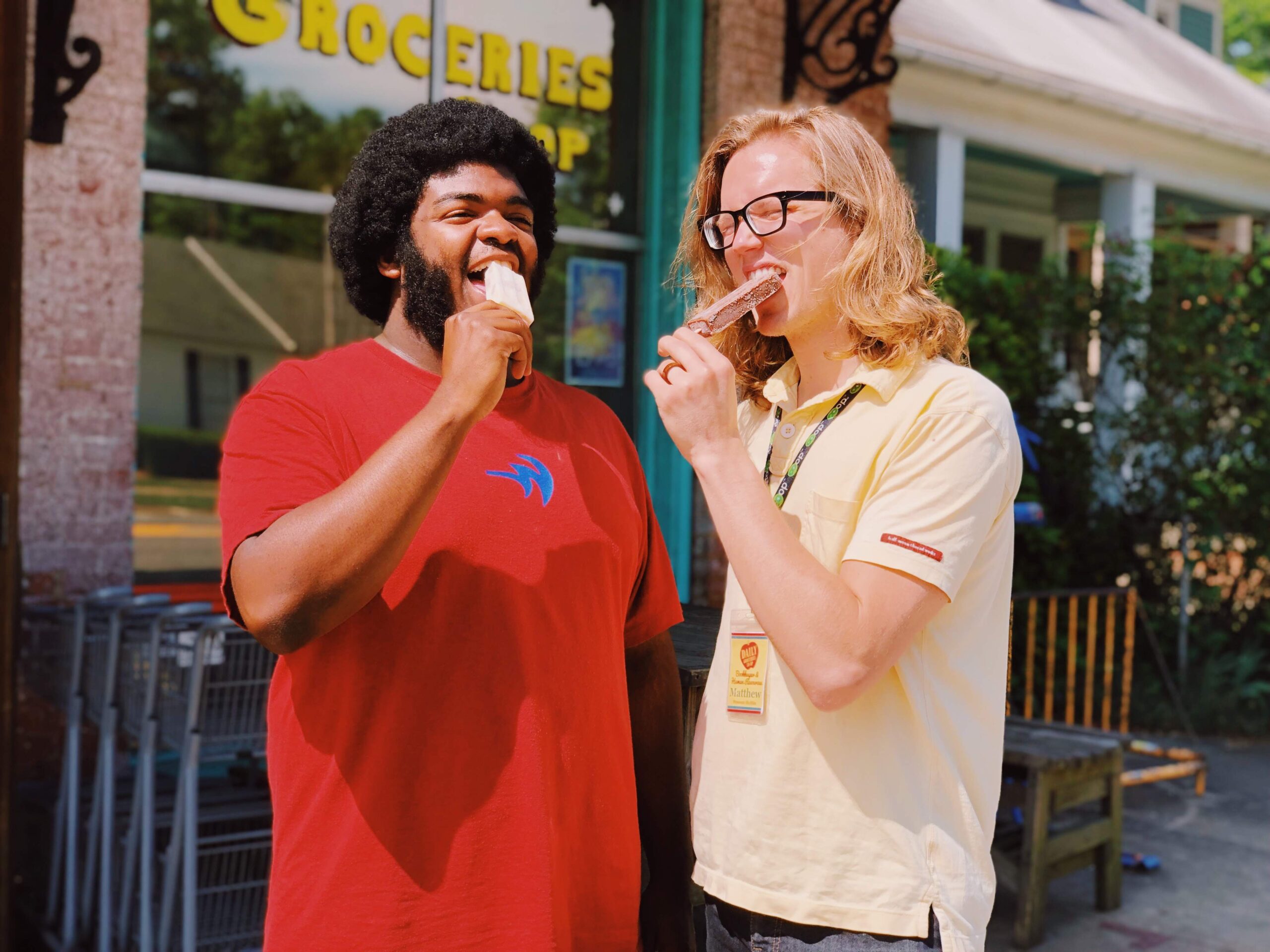 Brand photo for a local business in Athens Georgia of two people eating icecream
