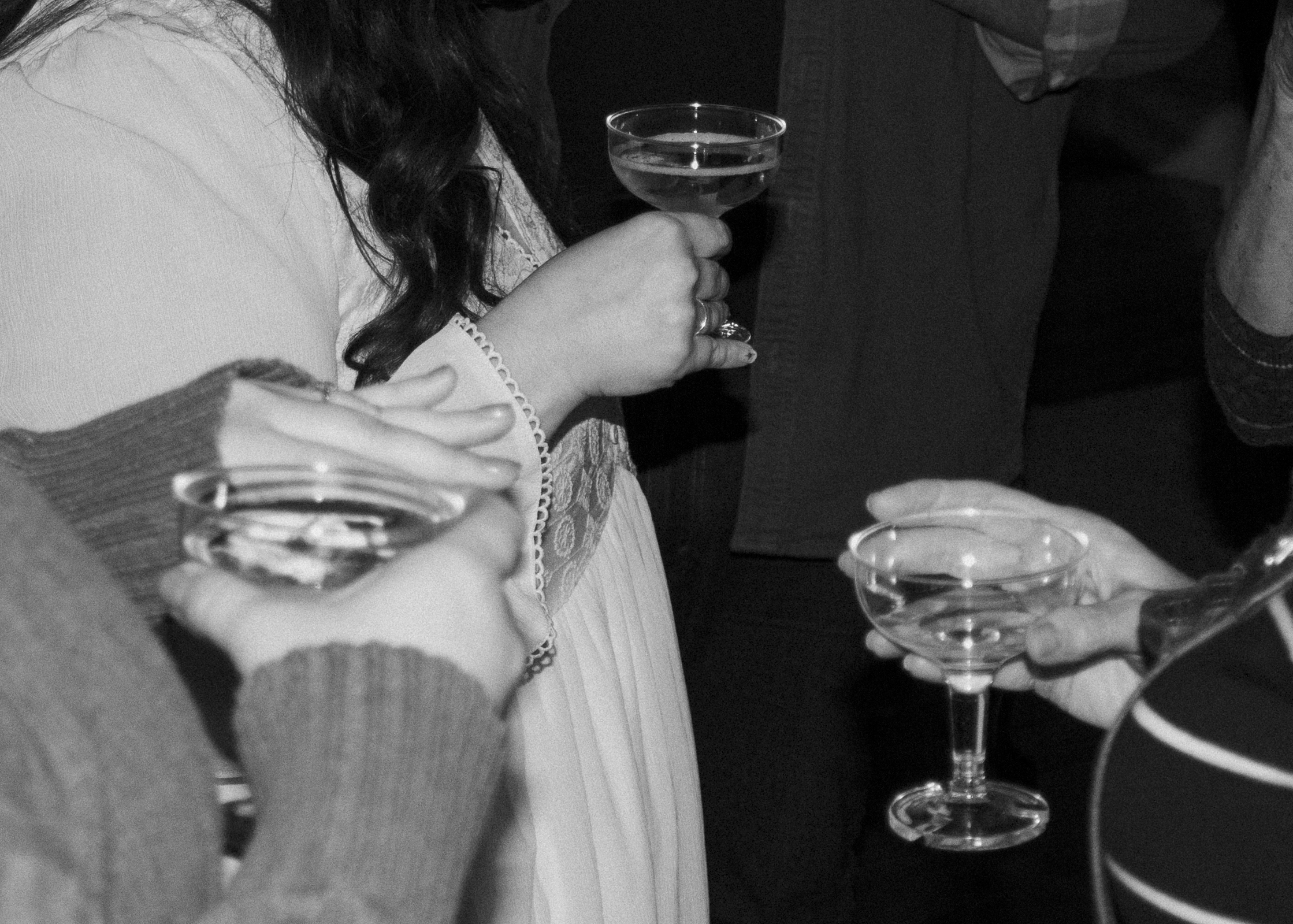 Atmospheric shot of champagne glasses at an engagement party