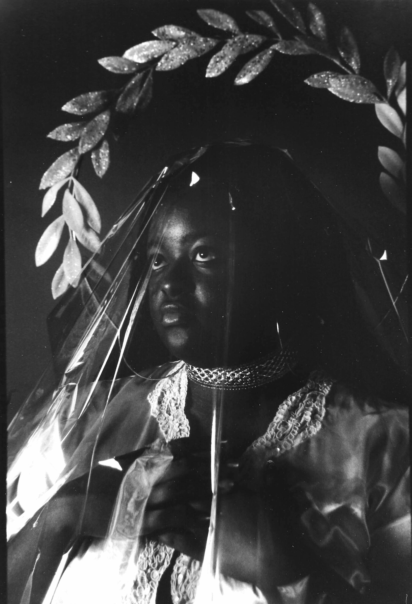 Creative black and white film photo in a studio