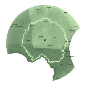 A map that outlines areas within the photographer's service area, useful for clients