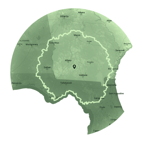 A map that outlines areas within the photographer's service area, useful for clients